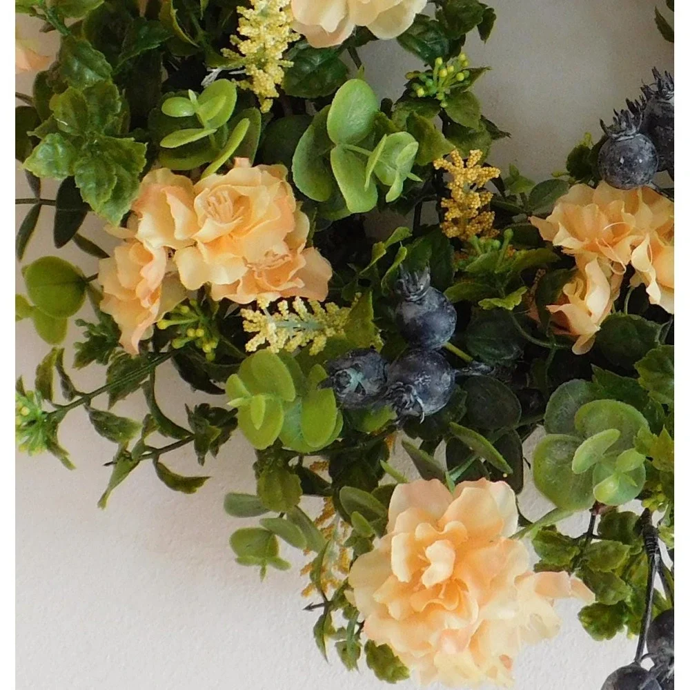 Peach Blossom Blueberry Small Wreath, Cabinet Door, Pantry Door, Kitchen Decor‎